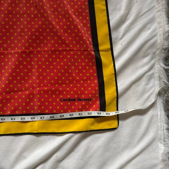 Carolina Herrera Red with Yellow Trim Silk Scarf - Picture 2 of 2